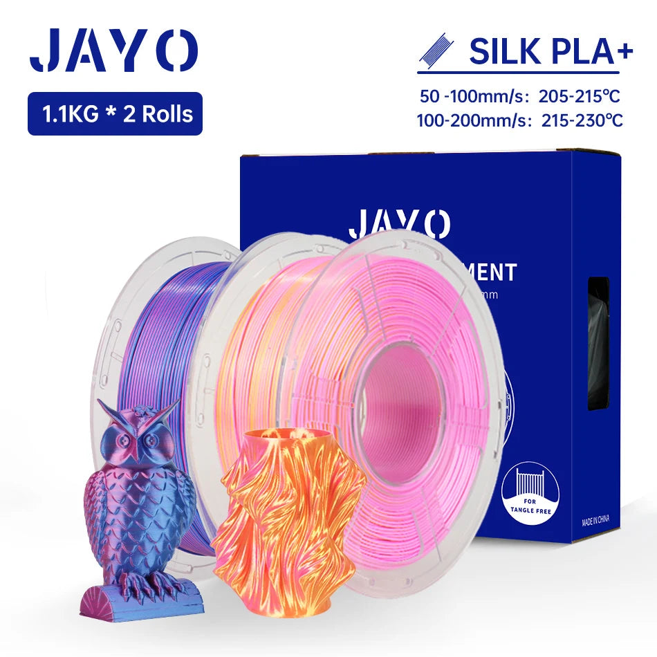 JAYO Silk PLA+ Rainbow 3D Filament 1.75mm SILK PLA plus Dual & Triple Color 3D Printer Filament Neatly Wound 1.1kg 2Rolls/set