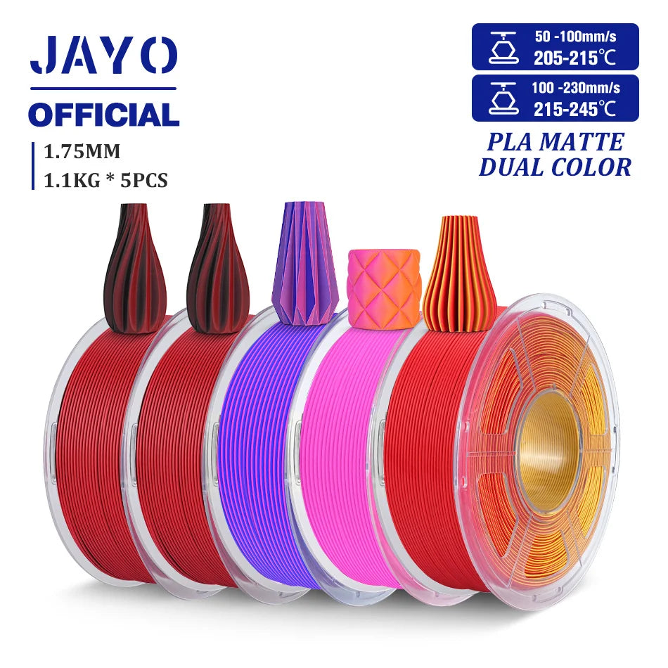 JAYO PLA Matte Dual Color 3D Filament 1.75mm PLA Matte 3D Printer Filament Rolls/Set PLA Filament Smooth Matte