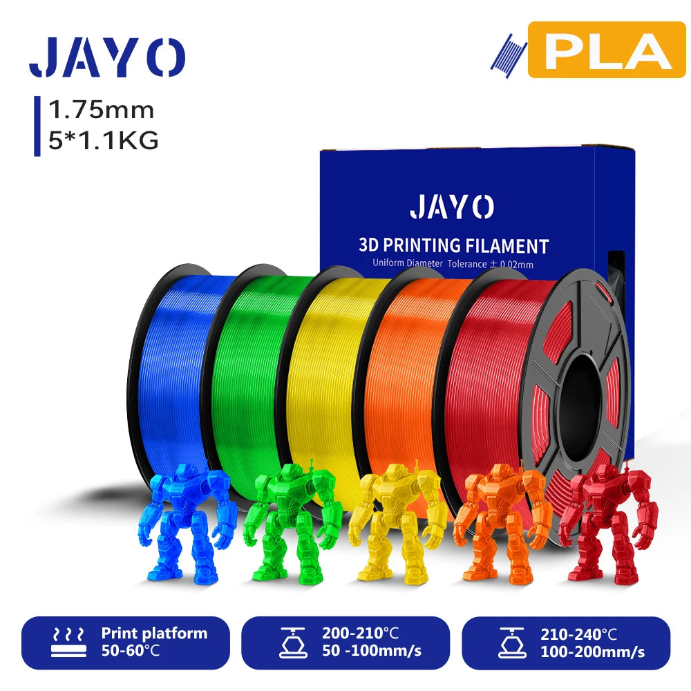 JAYO 3D PLA Filament 1.75mm +/-0.02mm PLA 3d Printer Filament  For Bambu FDM 3D Printer Neatly Wound 3D Printing Materials