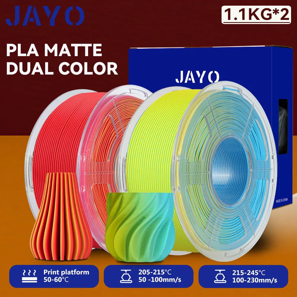 JAYO 2Rolls 3D PLA Matte /Dual Color Matte PLA Printer Filament 1.75mm Neatly Wound & Matte Finish Print with 99% FDM 3D Printer