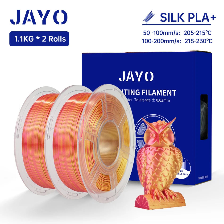 JAYO Silk PLA+ Rainbow 3D Filament 1.75mm SILK PLA plus Dual & Triple Color 3D Printer Filament Neatly Wound 1.1kg 2Rolls/set