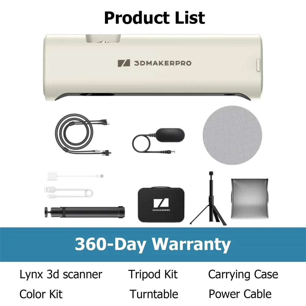 3DMakerpro Lynx 3D Scanner Luxury Kit for 3D Printers 0.1mm Accuracy Large Scale Free 3D Scanning Softwarwe Support OBJ/STL/PLY