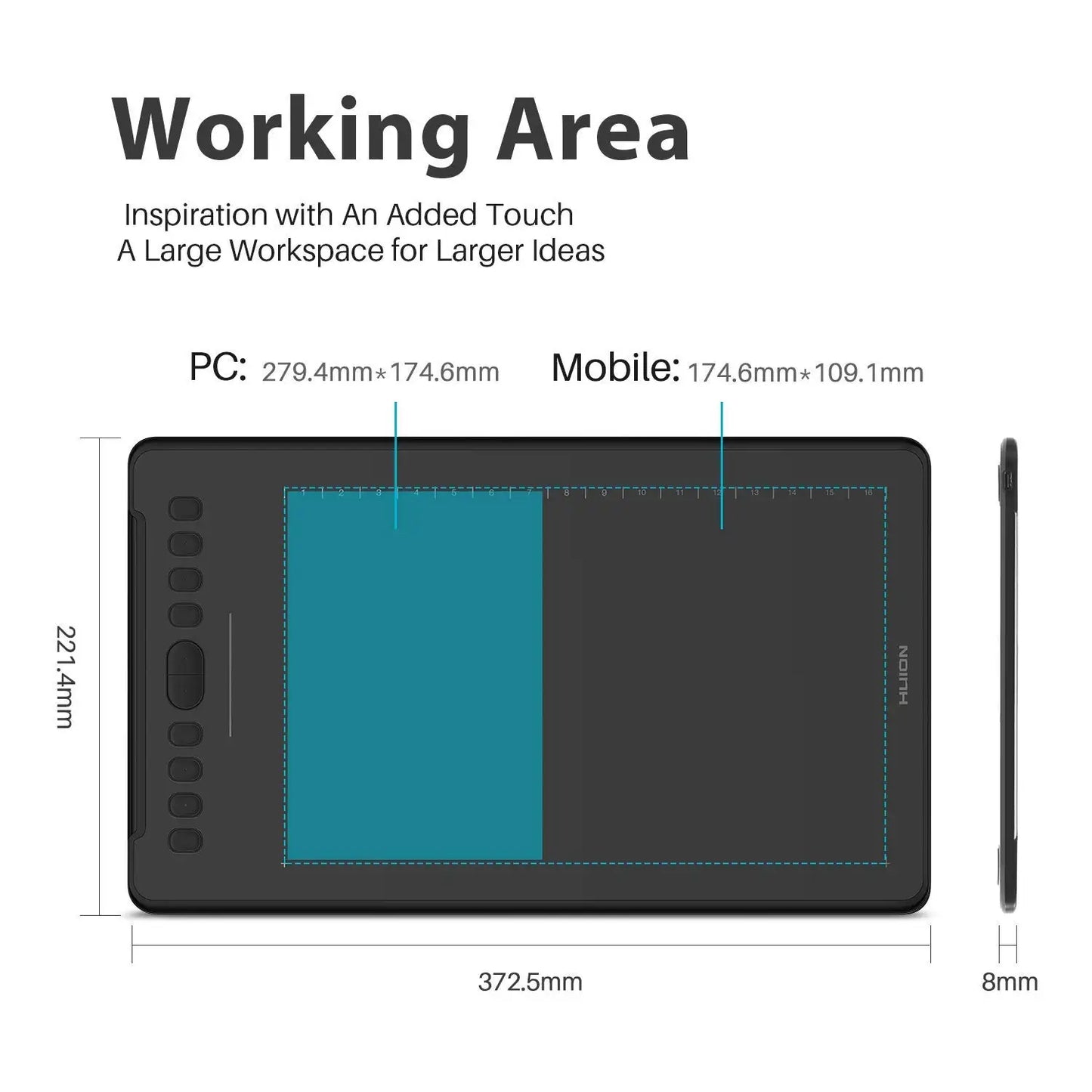 HUION H1161 Digital Tablet Graphics Drawing Tablet Battery-free Pen Stylus with Tilt Function Support Android Win and Mac Device