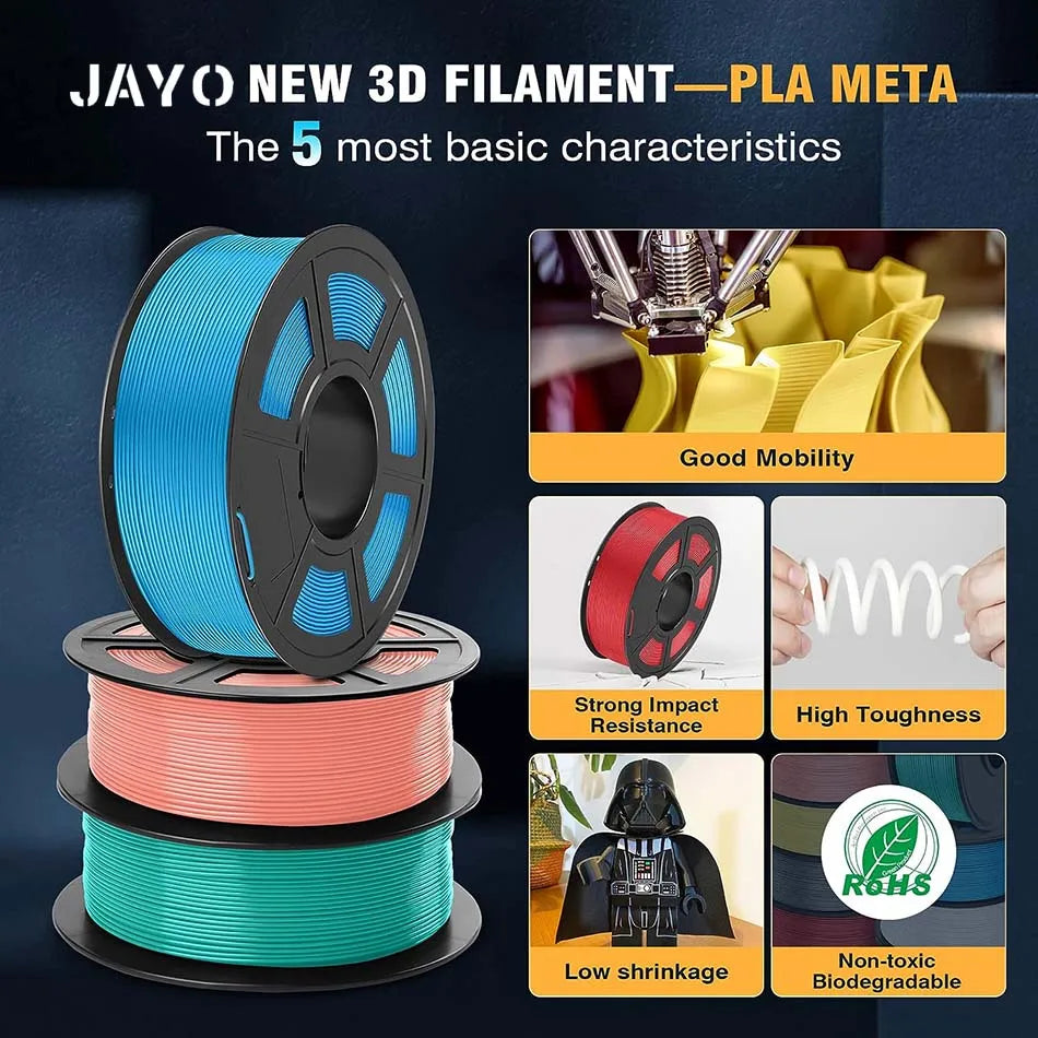 JAYO PLA Meta 3D Printer Filament 1.75mm High Flow PLA 3D Filament 1.1KG*10Rolls Neatly Wound 3D Printing Filament Fit Most FDM