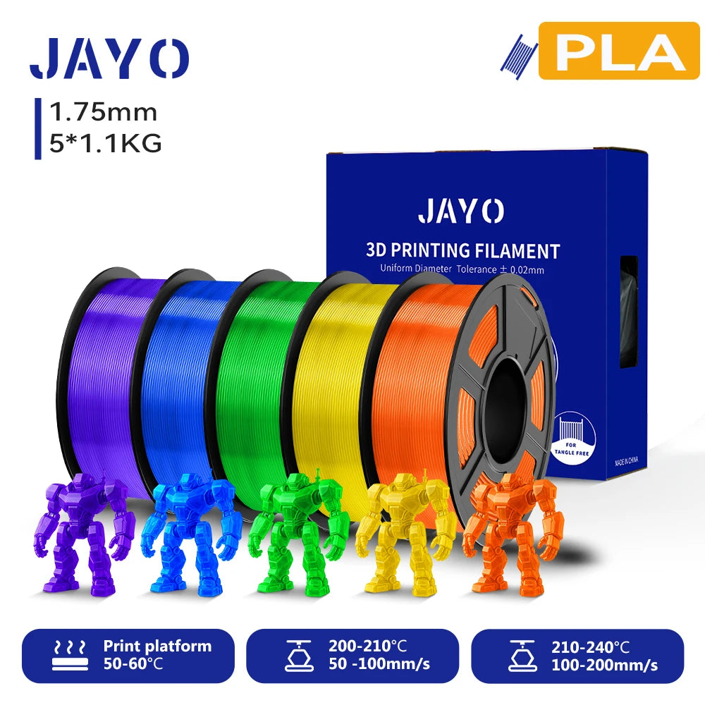JAYO 3D PLA Filament 1.75mm +/-0.02mm PLA 3d Printer Filament  For Bambu FDM 3D Printer Neatly Wound 3D Printing Materials