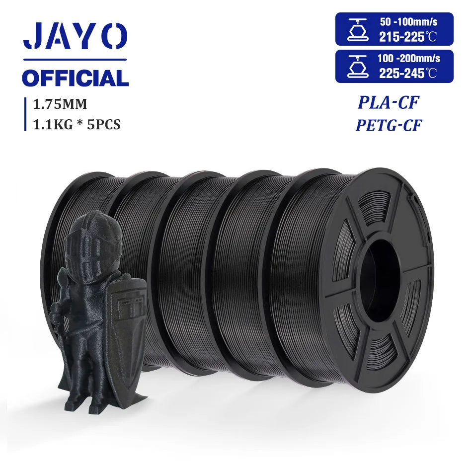 JAYO PLA-CF 3D Printer Filament 1.75mm PETG-CF/PLA Carbon Fiber Filament High Toughness Heat-Resistant 3D Printing Materials