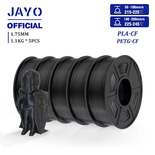 JAYO PLA-CF 3D Printer Filament 1.75mm PETG-CF/PLA Carbon Fiber Filament High Toughness Heat-Resistant 3D Printing Materials