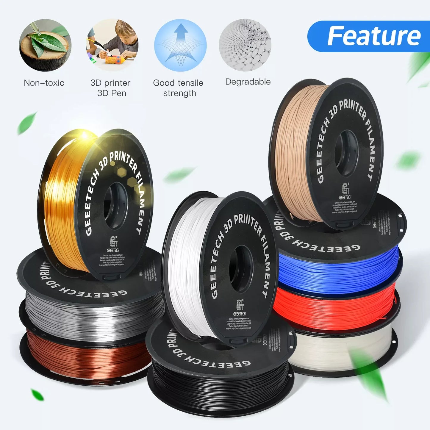 GEEETECH 10Kg In One Box Matte/PETG/Silk PLA/TPU/ABS 3D PLA Filament 1.75mm Spool Wire For 3D Printer Material,Safety