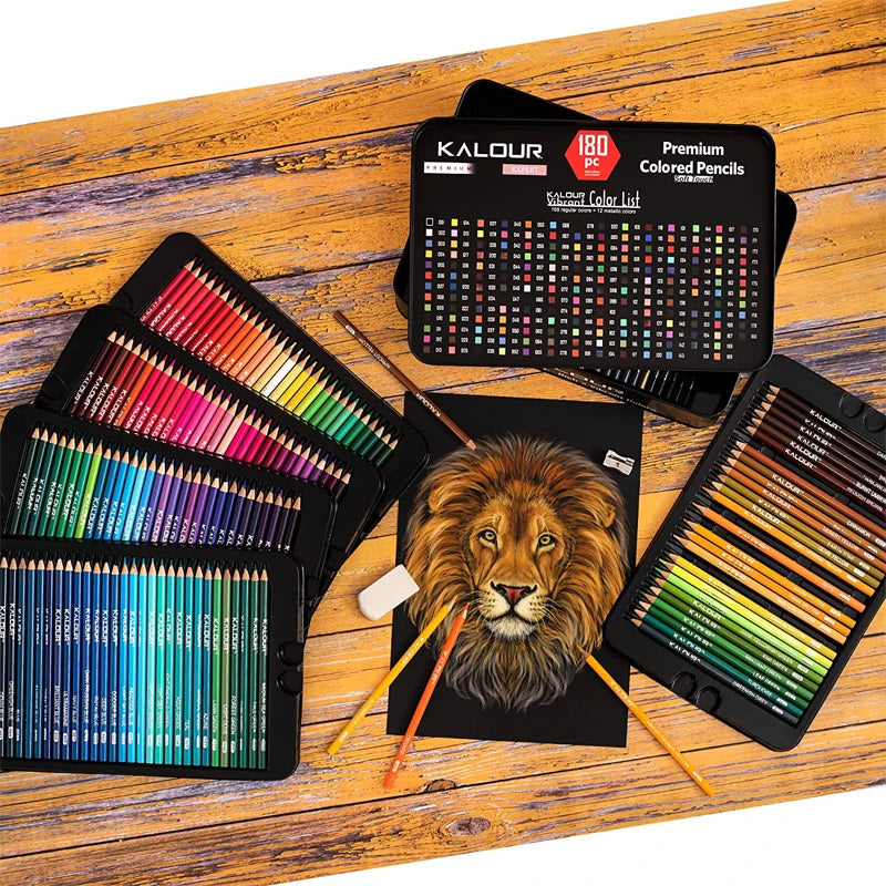 KALOUR 180/120 Colored Pencil Set for Adults Artists kids, Rich Pigment Soft Core, Ideal for Drawing Sketching Shading Blending