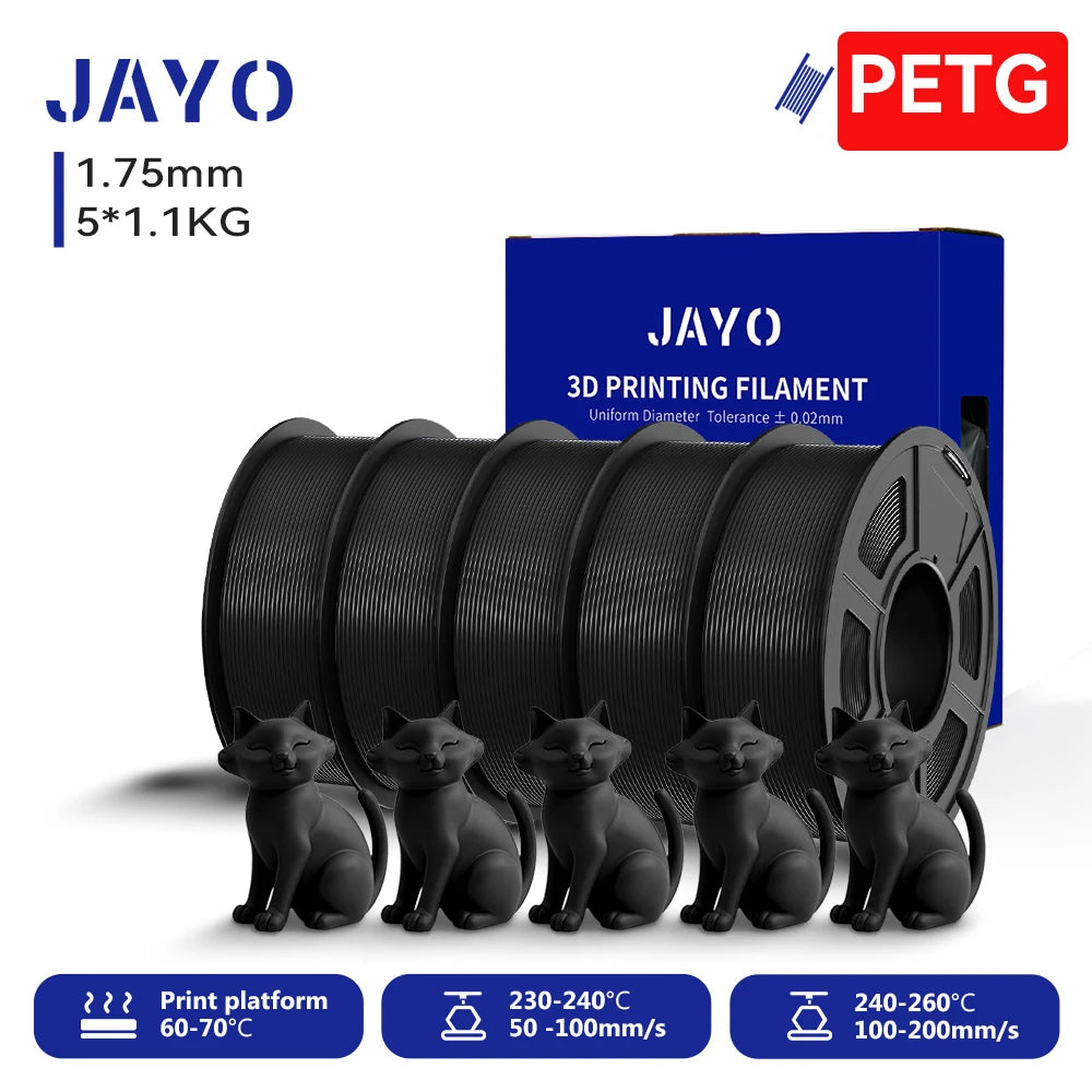 JAYO 3D PETG/PETG Clear 3D Printer Filament 1.75 ±0.02mm 5 /10Rolls High Toughness Neatly Wound Filament Fit Most FDM Printer