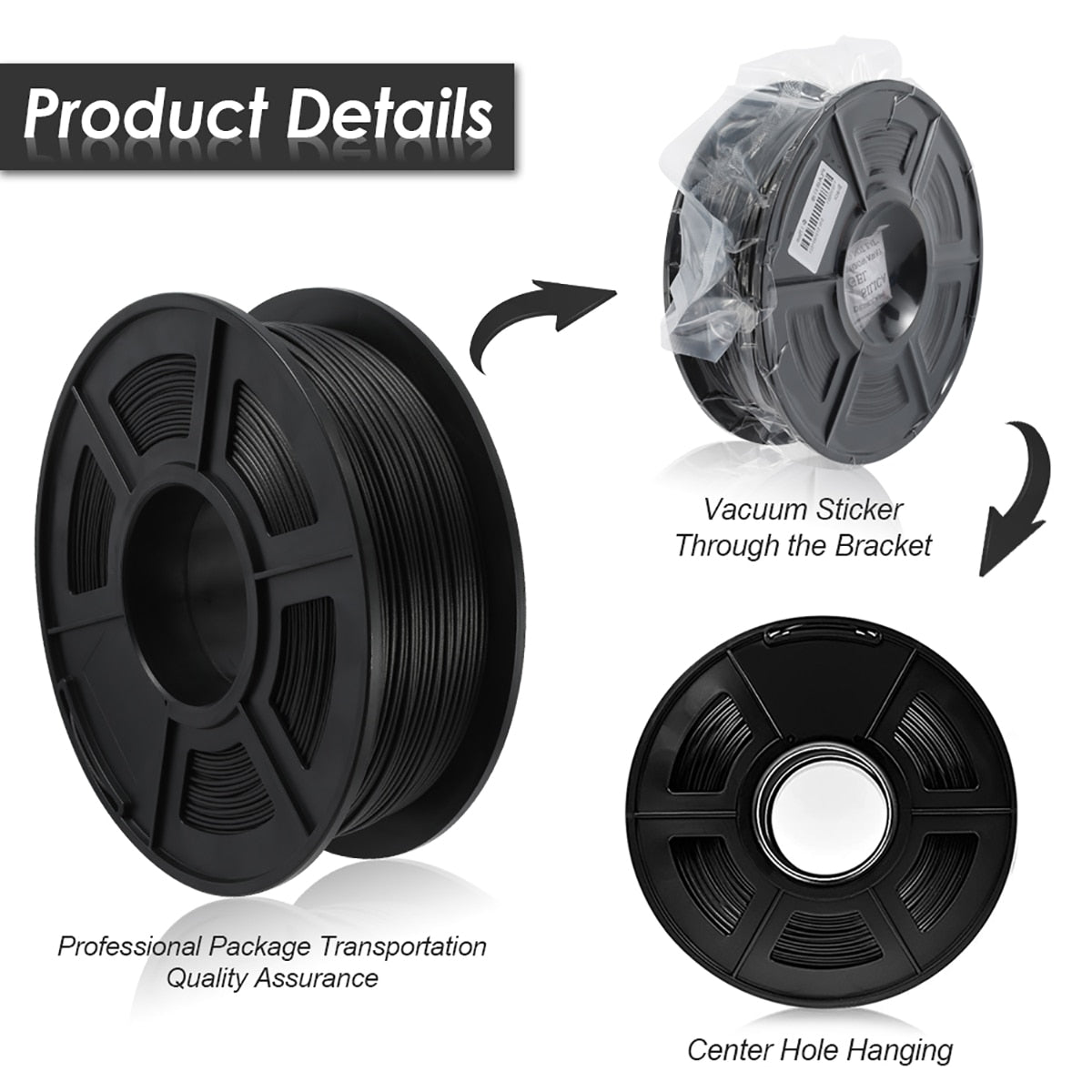 SUNLU PLA Carbon Fiber Premium 3D Printer Filament Extremely Rigid Carbon Fiber 1.75mm +/- 0.02mm 1 KG (2.2 lb)