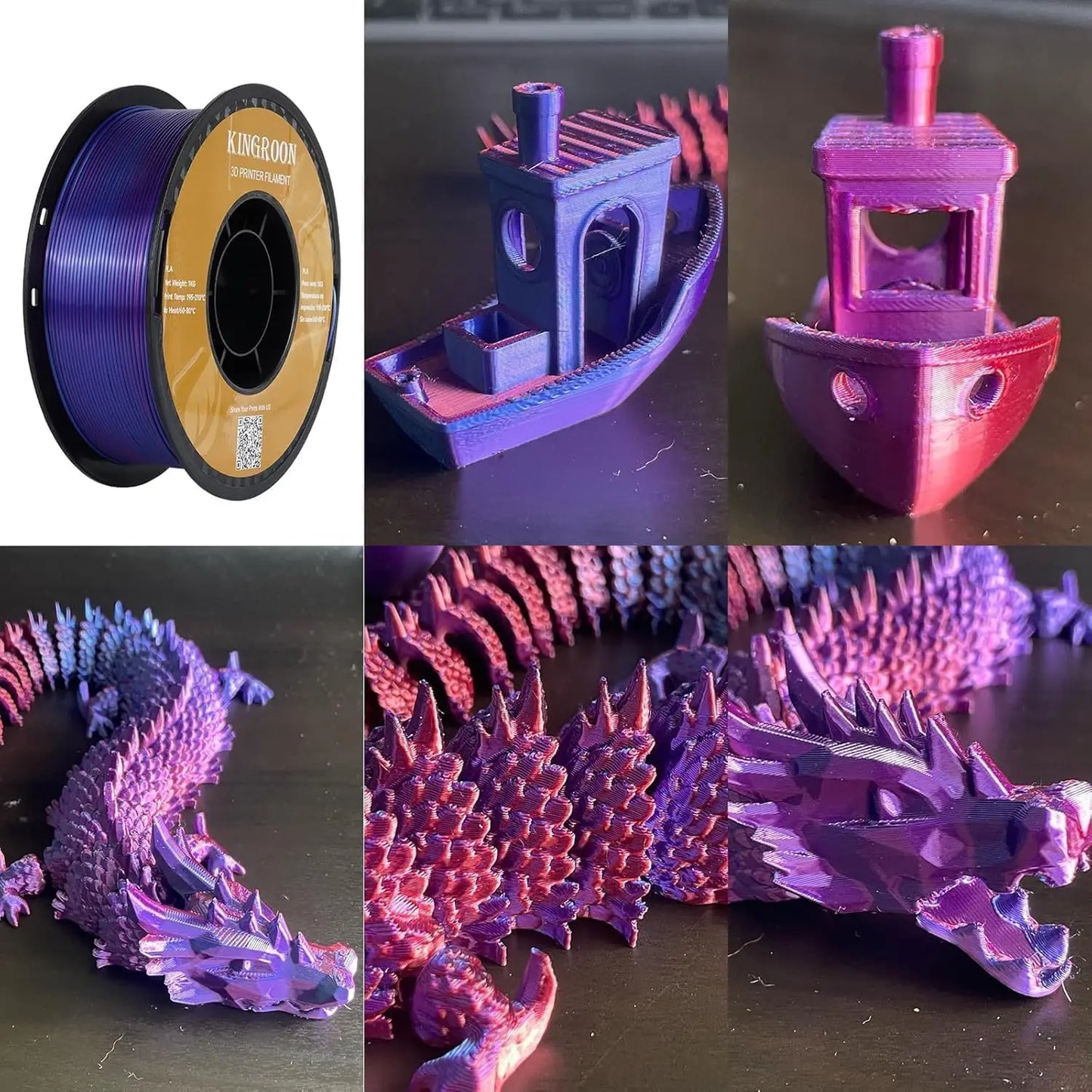 Multicolor Silk PLA Filament, Dual Color 3D Printer Filament Bundle, 10 Rolls (1.75mm), High Gloss and Dimensional Accuracy