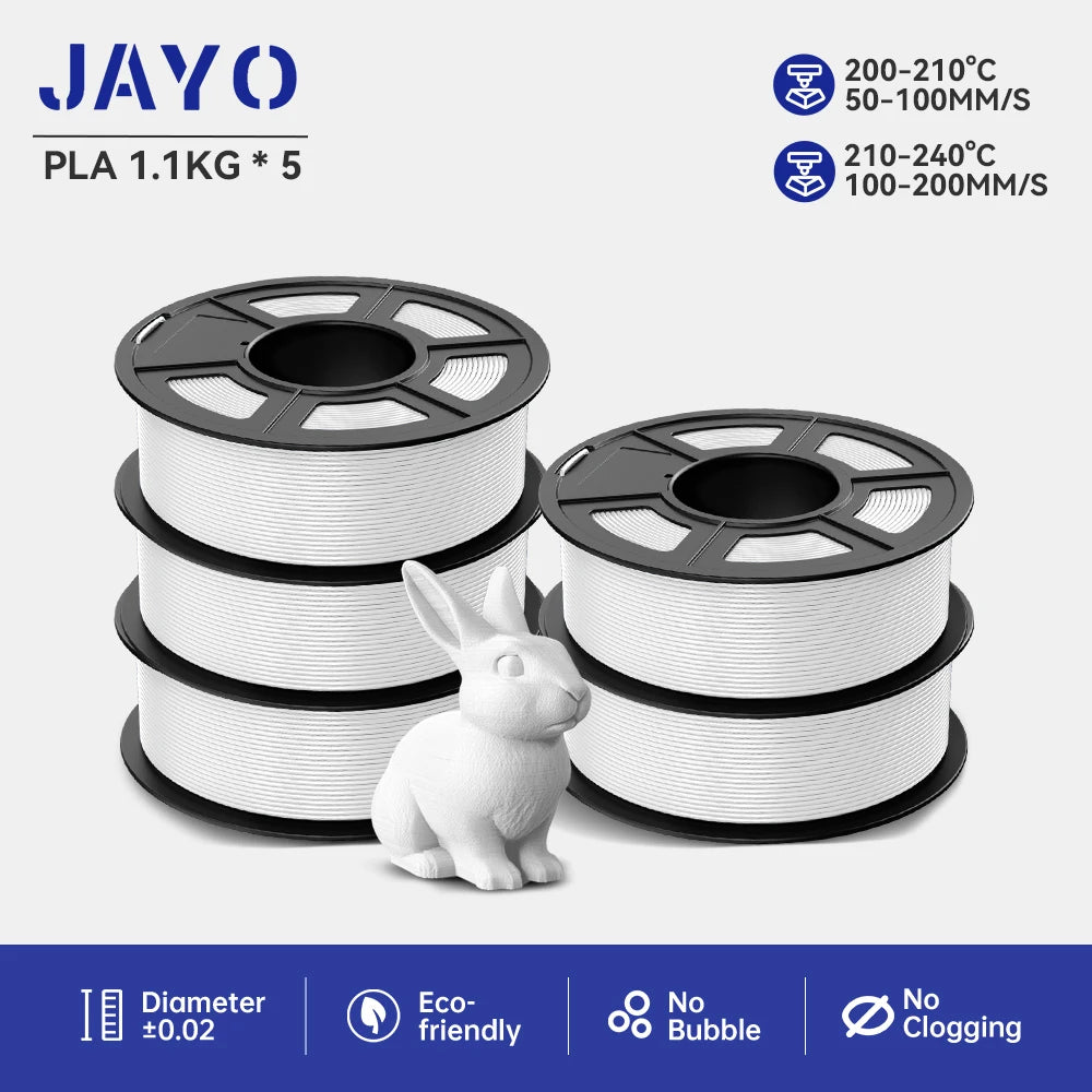 JAYO PLA/ABS/PETG/TPU/PLA PLUS/PLAMeta/ 3D Filament 1.75mm 5Rolls 2.5KG/5.5KG100% No Bubble FDM 3D Printer Materials DIY Gift