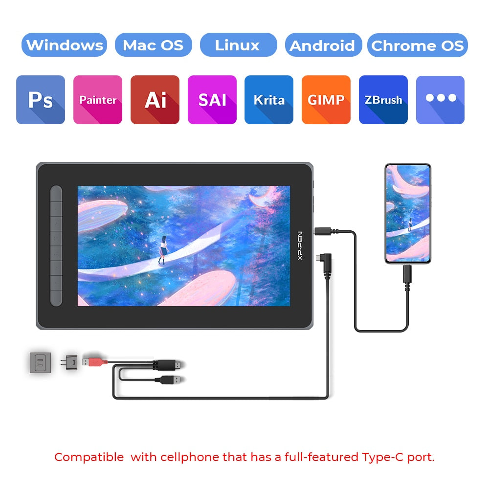 XPPen Artist 12 2nd Gen 11.9 Inch Graphic Tablet Monitor X3 Smart Stylus 127% sRGB 8192 Levels Support Tilt Windows Mac Android