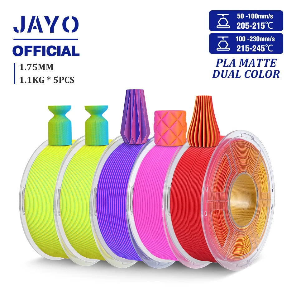 JAYO PLA Matte Dual Color 3D Filament 1.75mm PLA Matte 3D Printer Filament 5Rolls/Set PLA Filament Smooth Matte Finish