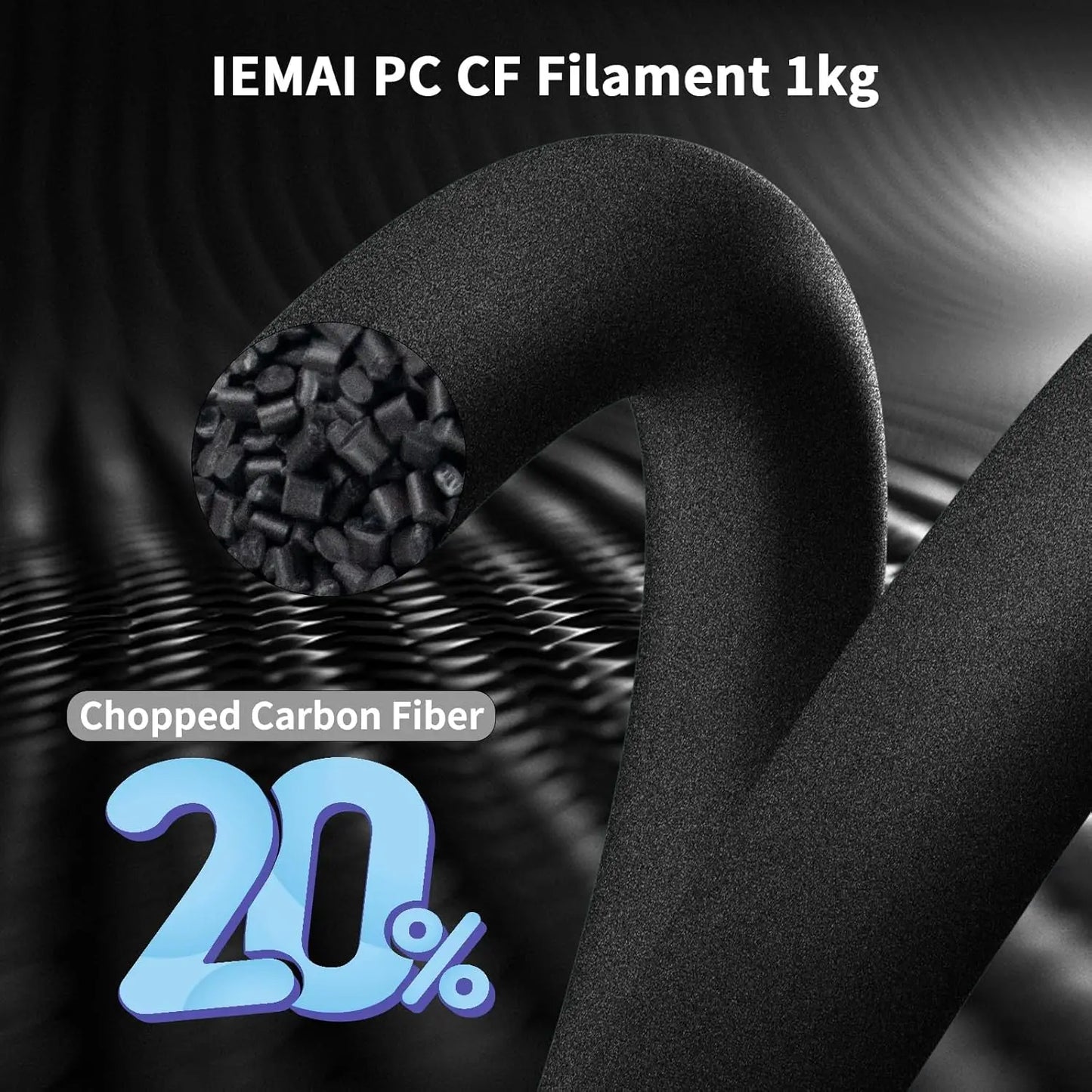 Carbon Fiber Polycarbonate 3D Printer Filament 1.75mm Matte Black 1KG, High Strength & Heat Resistant for Industrial Parts