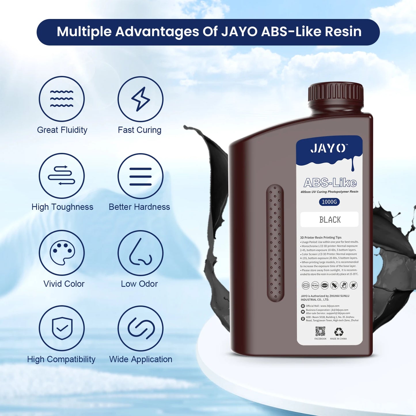 JAYO 3D Resin Water Washab/ABS-Like/Plant Based/Standard 10KG UV Photopolymer Resin Liquid 405nm For LCD 3D Printer Materials