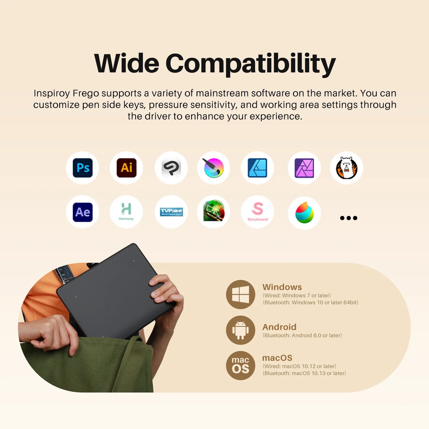 Huion Inspiroy Frego S/M Wireless Graphics Tablet Bluetooth Connection Long-Lasting Digital Drawing Tablet IOS Android suported