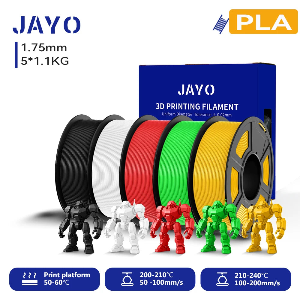 JAYO 3D PLA Filament 1.75mm +/-0.02mm PLA 3d Printer Filament  For Bambu FDM 3D Printer Neatly Wound 3D Printing Materials