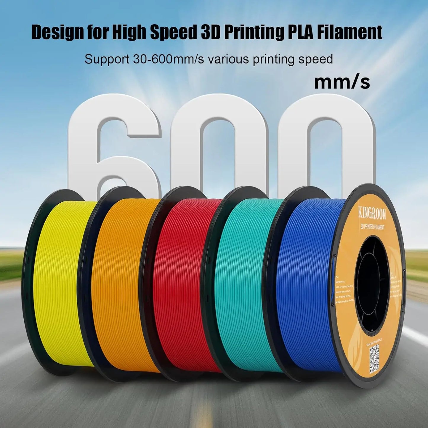 Kingroon High Speed PLA Bundle 3D Printer Filament 1.75mm, Rapid Filament for 30-600mm/s Hyper Printing Filament, Dimensional