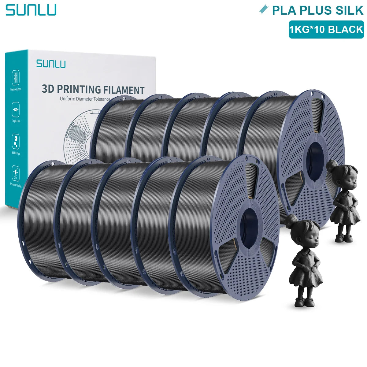 SUNLU Pla Plus Silk 3D Filament 1.75mm Smooth Surface Multicolor PLA+ Shiny Silk Filament for Most FDM 3D Printer 10KG