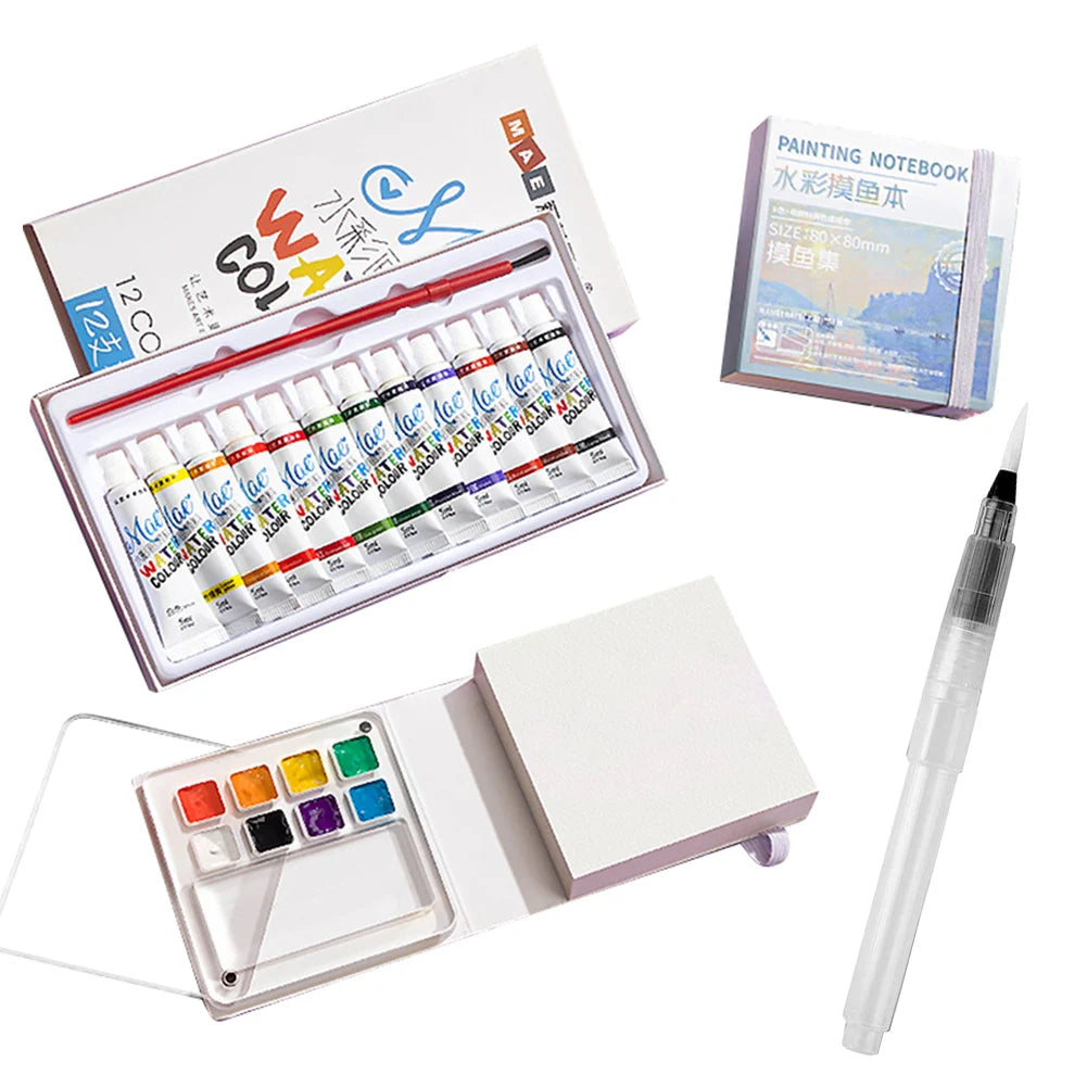 Mini Portable Watercolor Palette Set for Painters Artists Students Acrylic Grid Paint Box Portable Sketchbook Palette Set