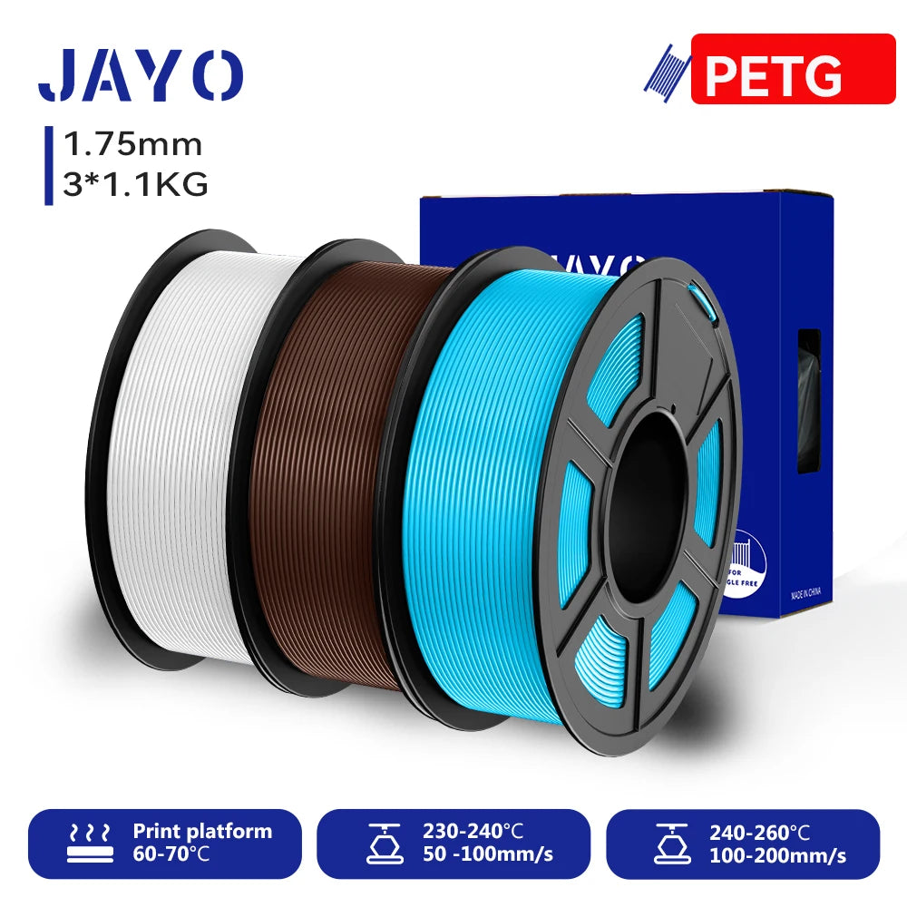 JAYO 3D PETG/PLA/PLA PLUS Printer Filament 1.75mm 3rolls 100% No Bubble non-toxic 3D Printing Materials for 3D Printer&3D Pen