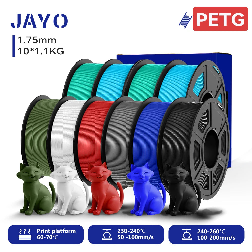 JAYO 3D PETG/PETG Clear 3D Printer Filament 1.75 ±0.02mm 5 /10Rolls High Toughness Neatly Wound Filament Fit Most FDM Printer