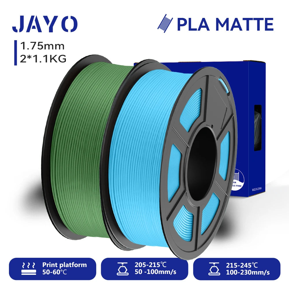 JAYO 2Rolls 3D PLA Matte /Dual Color Matte PLA Printer Filament 1.75mm Neatly Wound & Matte Finish Print with 99% FDM 3D Printer