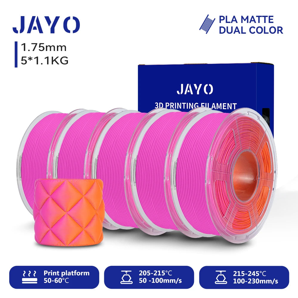 JAYO Dual Color Matte PLA Printer Filament 1.75mm Neatly Wound PLA Filament with Matte Finish Print with 99% FDM 3D Printer