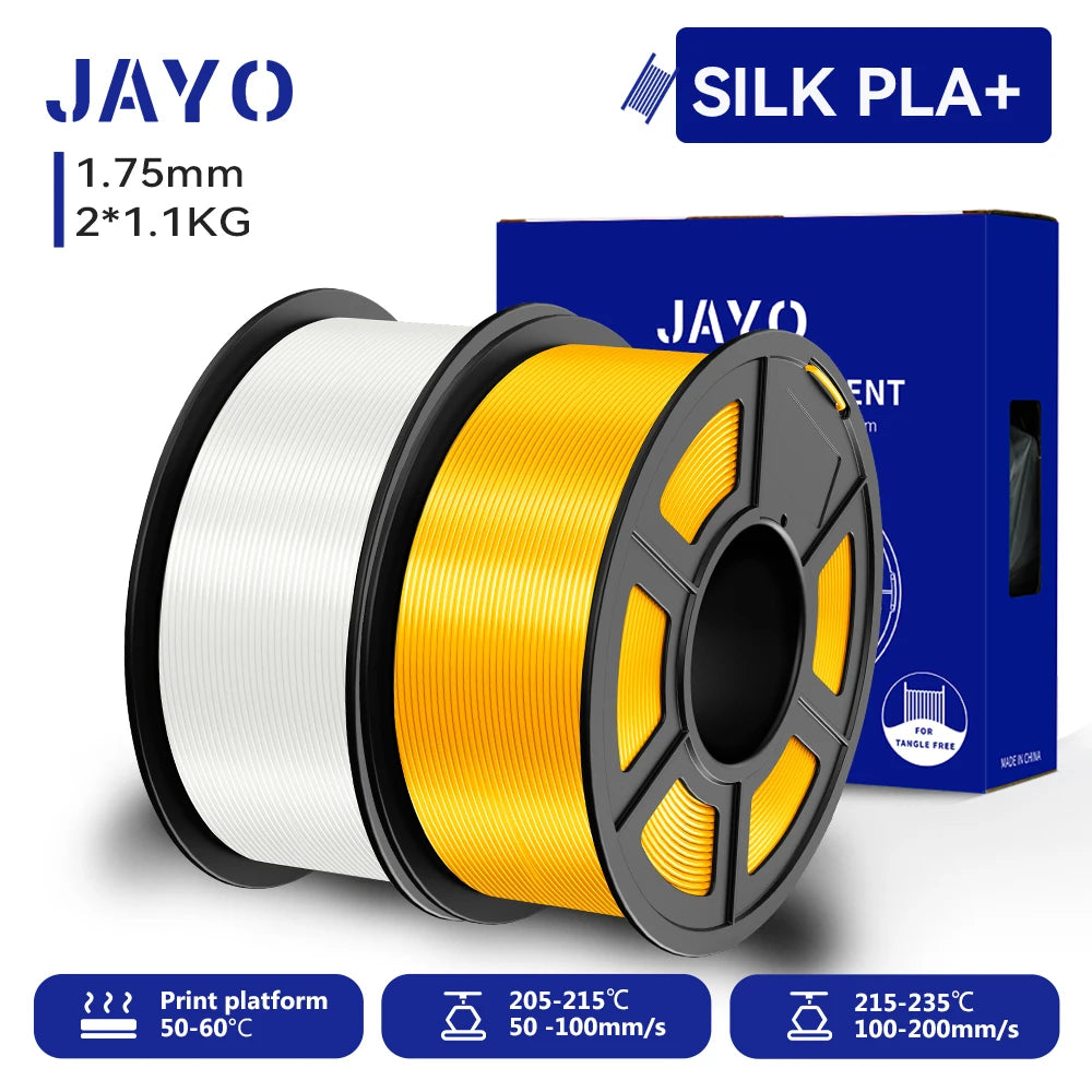 JAYO 3D SILK PLA+ Printer Filament 1.75mm+/-0.02mm  2Rolls SILK 3D Printer Filament Neatly Wound & No bubbles PLA for 3D Printer