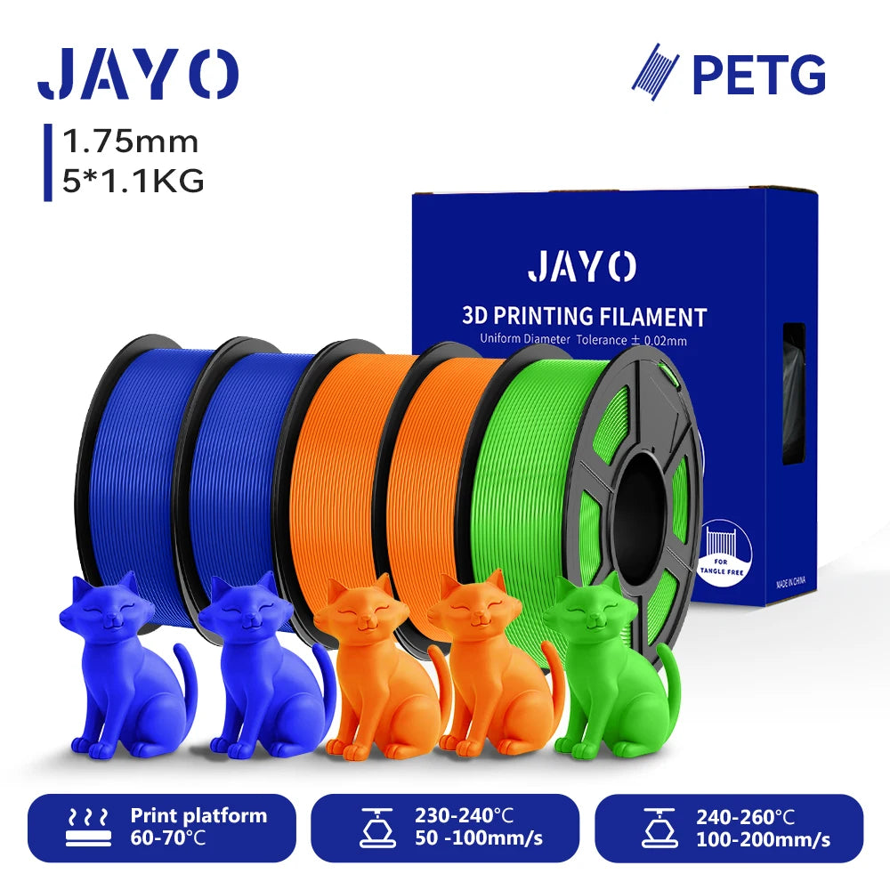 JAYO 3D PETG/PETG Clear 3D Printer Filament 1.75 ±0.02mm 5 /10Rolls High Toughness Neatly Wound Filament Fit Most FDM Printer