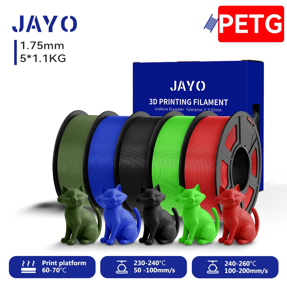 JAYO 3D PETG/PETG Clear 3D Printer Filament 1.75 ±0.02mm 5 /10Rolls High Toughness Neatly Wound Filament Fit Most FDM Printer