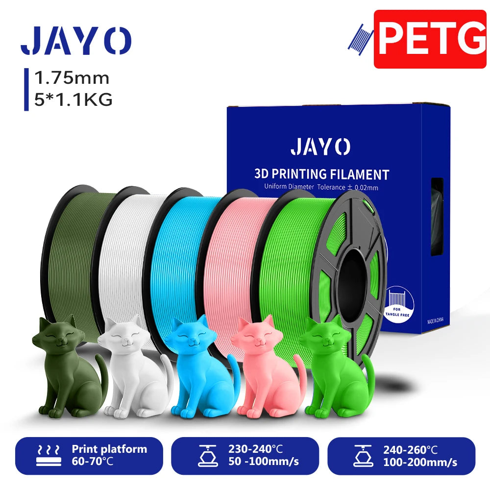 JAYO 3D PETG/PETG Clear 3D Printer Filament 1.75 ±0.02mm 5 /10Rolls High Toughness Neatly Wound Filament Fit Most FDM Printer