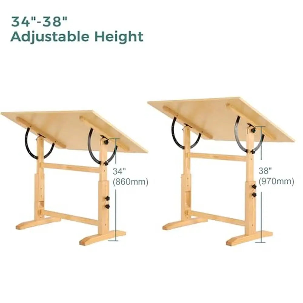 Large Adjustable Drafting Table Solid Pine Wood Drawing Desk Art  Professionals Multifunctional Craft  Stable & Sturdy