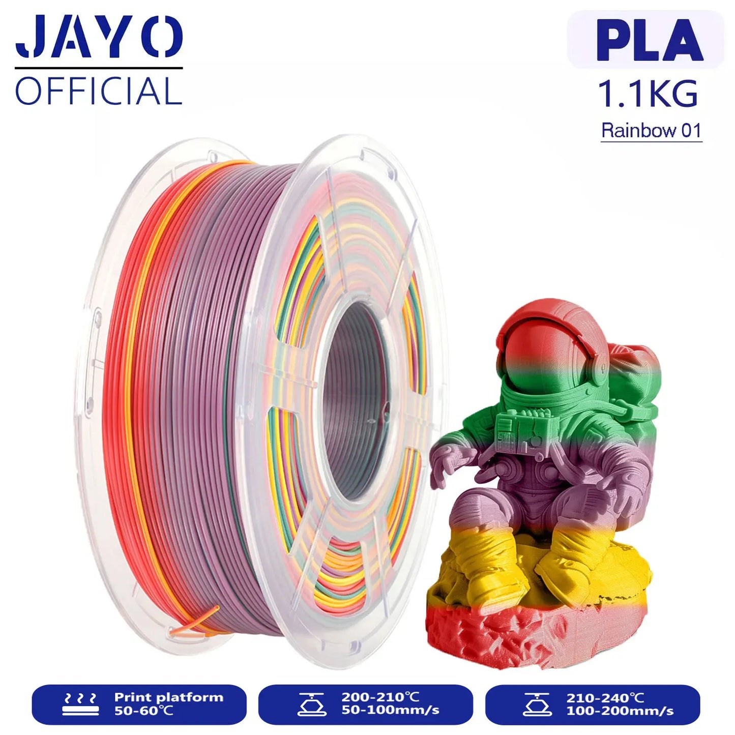 JAYO 3D PLA / Silk PLA Rainbow Printer Filament 1.75mm Transparent Rainbow 3D Filament As Neatly Wound 3D Printing Material