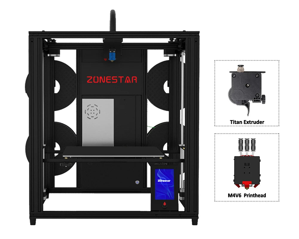 ZONESTAR 4 Extruders Multi Color FDM 3D Printer 4-IN-1-OUT Closed Frame Large Silent Auto Leveling CoreXY New Upgrade Z9V5Pro