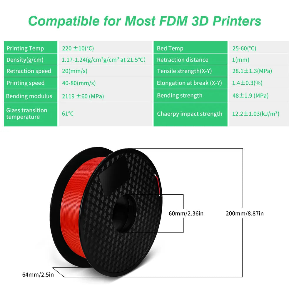 KINGROON 1KG PLA Filament 100% no bubble Plastic Pla 1.75mm 3D Printing Material for 3D Printers 3D Pens