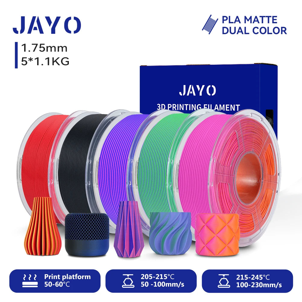 JAYO Dual Color Matte PLA Printer Filament 1.75mm Neatly Wound PLA Filament with Matte Finish Print with 99% FDM 3D Printer