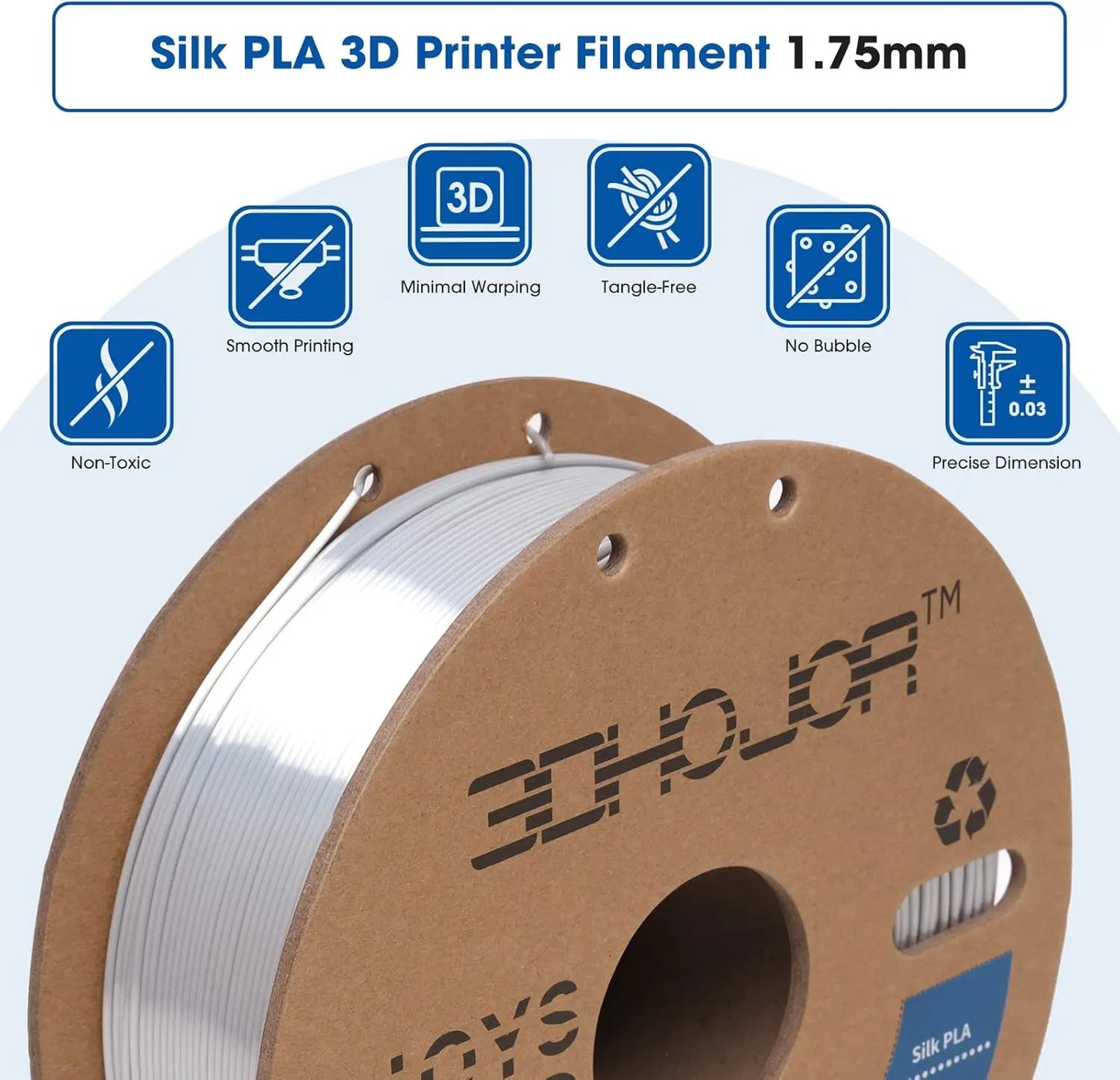 Silk PLA 3D Printer Filament 1.75mm, Shiny Metallic Finish, 1kg*4 Spools, High Accuracy +/-0.03mm