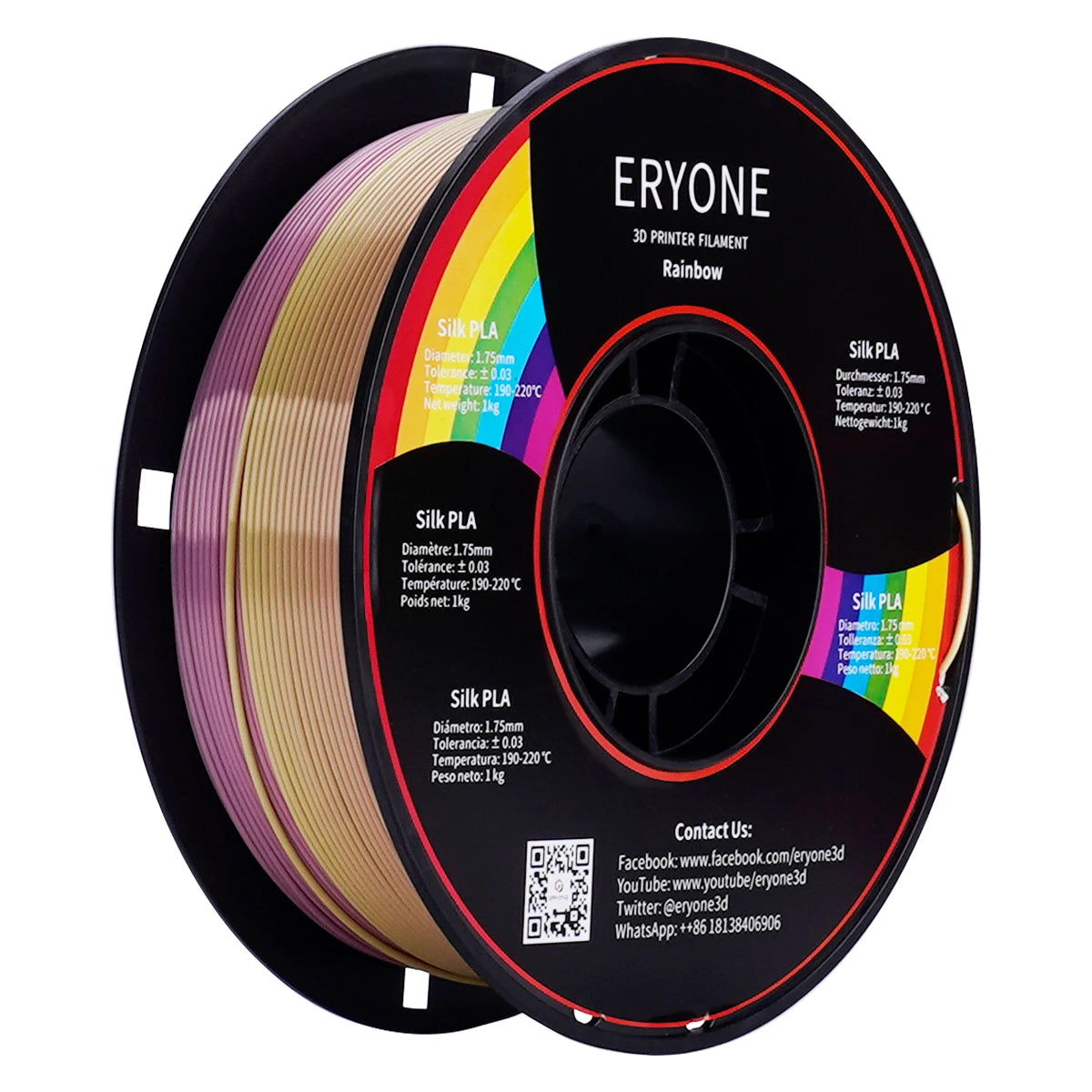 Eryone New Rainbow PLA Filament Multicolor Perfect Spooled 1.75mm 1KG Texture For 3d Printer High Quality
