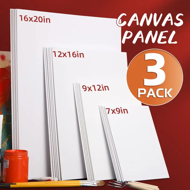 3 Pack Canvas Panels, Blank Board Panels for Acrylic, Oil, Watercolor, Tempera Painting,  Primed Acid-Free for Students, Adults