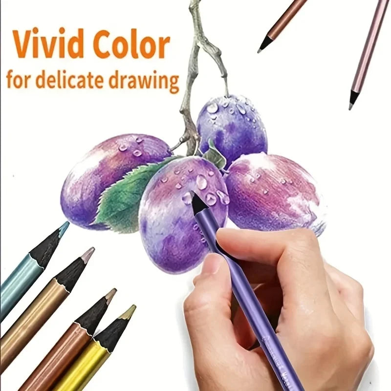 12 Color Metallic Colored Pencils Drawing Sketching Painting Set Coloring Colour Pencils Profession Art Supplies For Artist