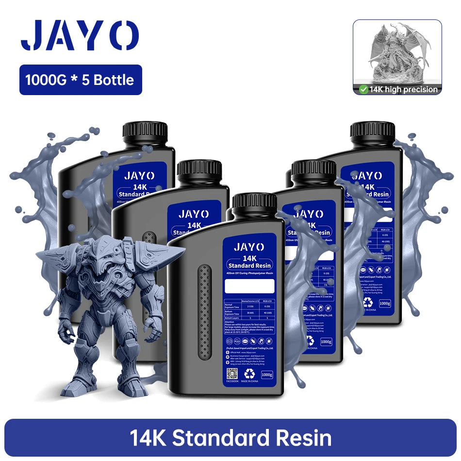 JAYO 3D Printer Resin Standard PLUS/14K Standard /Standard 395-405nm UV Curing Photopolymer Rapid Resin for LCD/DLP 3D Printer