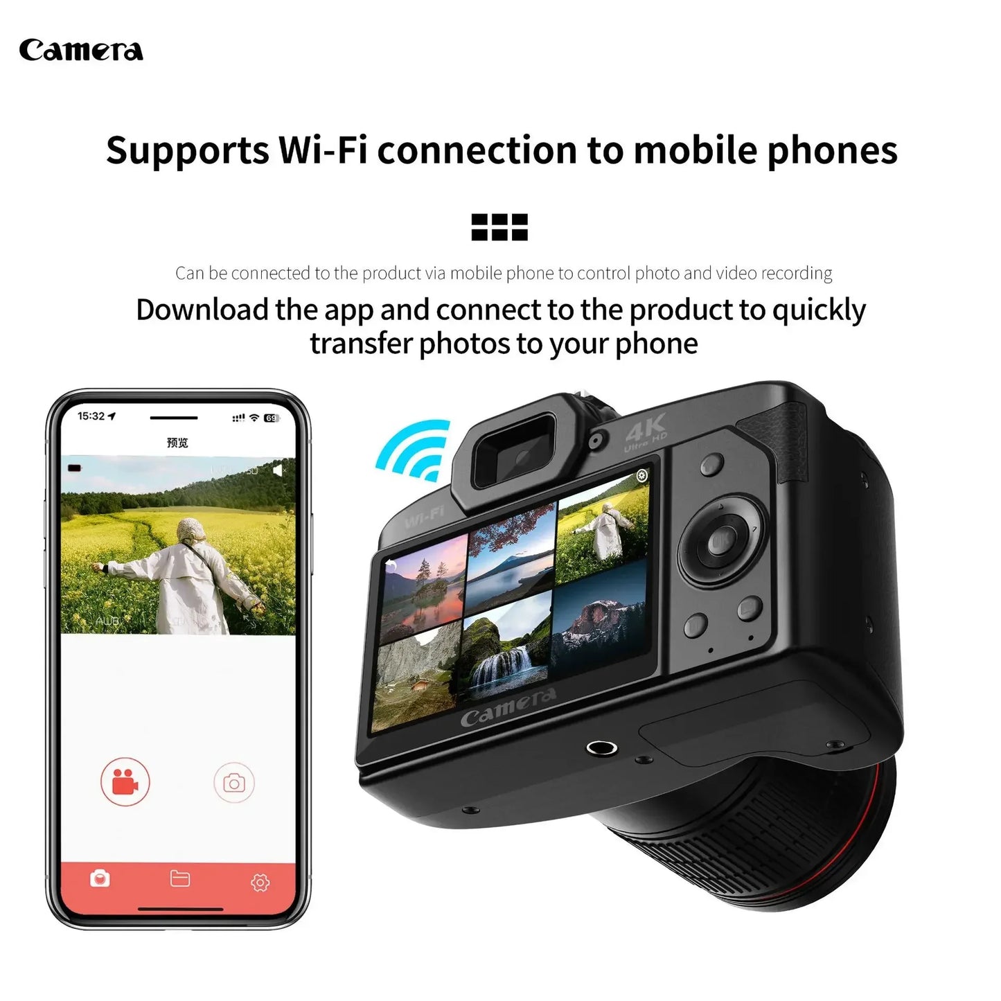 4K HD Professional Camcorder WIFI Webcam IR Night Vision Digital Camera Photography Video Recorder Instant Photo Time-Lapse Cam