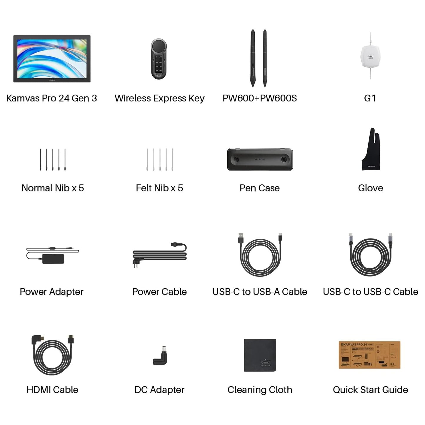 Huion Kamvas Pro 24 Gen 3 Graphics Tablet Touch Screen 4K Display, PenTech 4.0 Dual-Pen 16K Levels Pressure Pen Canvas Glass 3.0