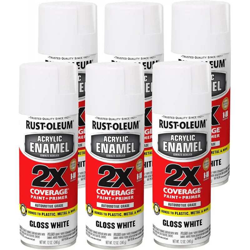 271919-6PK Acrylic Enamel 2X Spray Paint, 12 oz, Gloss White, 6