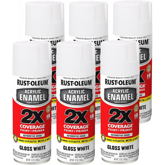 271919-6PK Acrylic Enamel 2X Spray Paint, 12 oz, Gloss White, 6