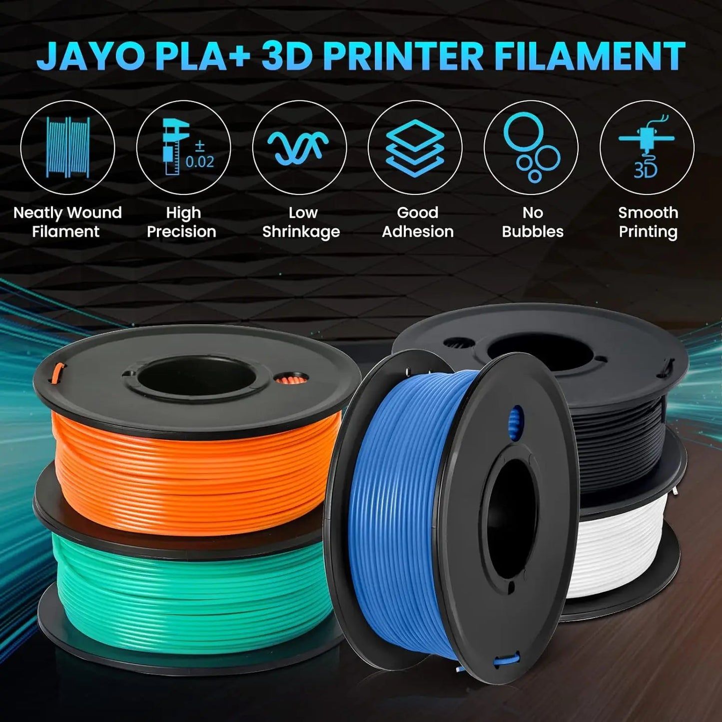 JAYO 3D PETG/PLA/PLA PLUS Printer Filament 1.75mm 3rolls 100% No Bubble non-toxic 3D Printing Materials for 3D Printer&3D Pen