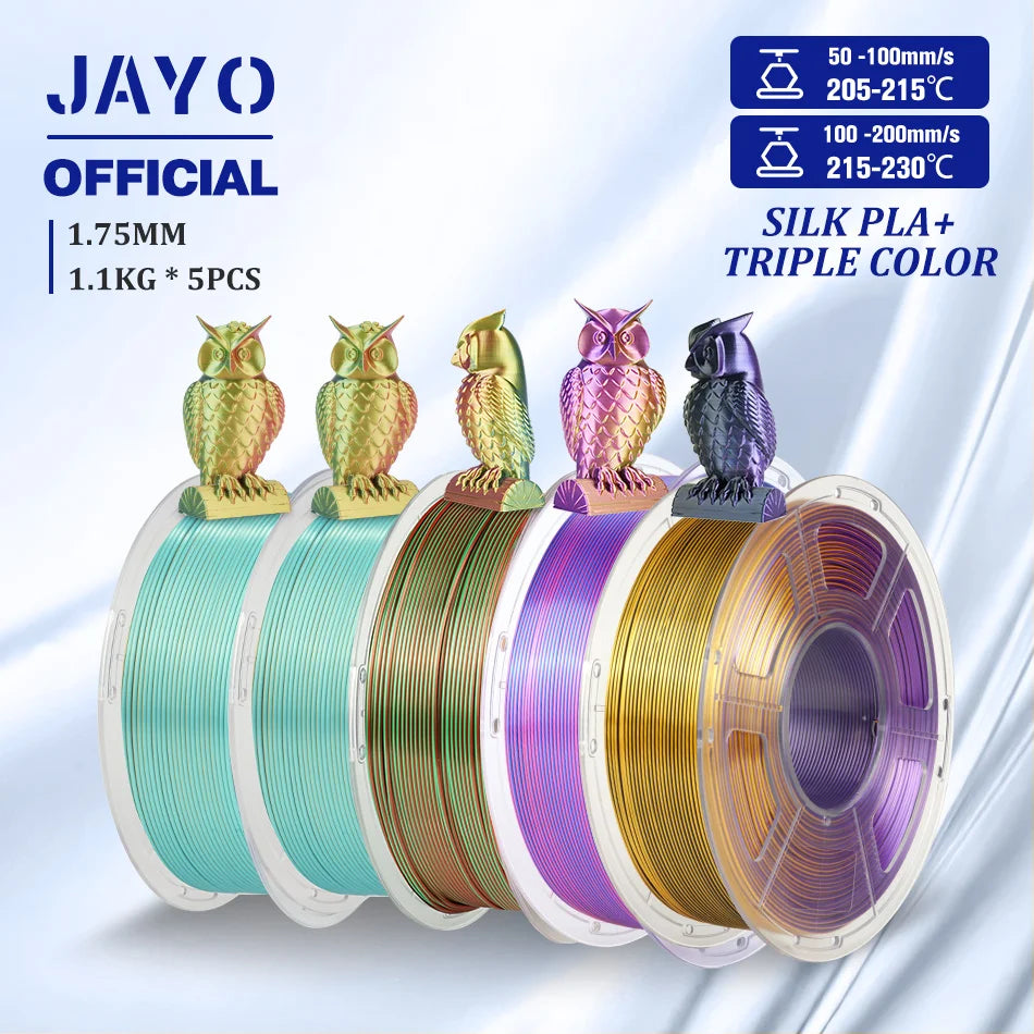 JAYO SILK PLA Filament 1.75mm Dual Colors 3D Printer Filament Coextrusion Silk Triple Color 3D Filament Shiny Multicolor Change